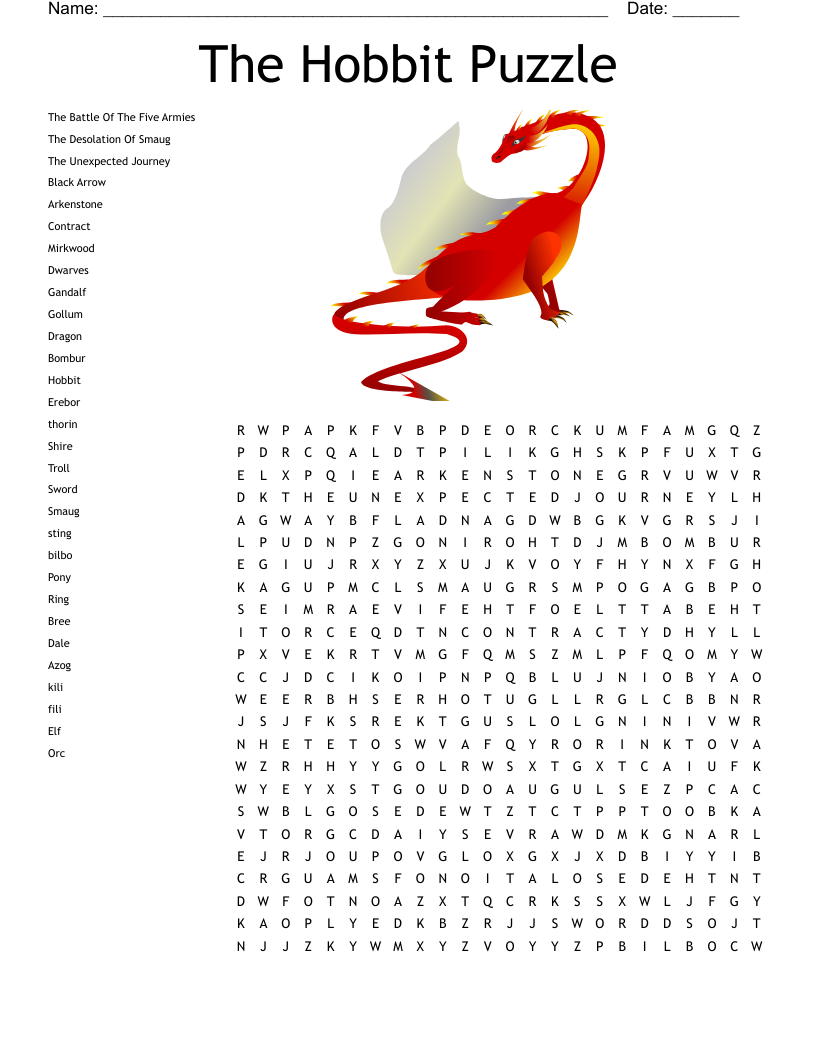 The Hobbit Puzzle Word Search