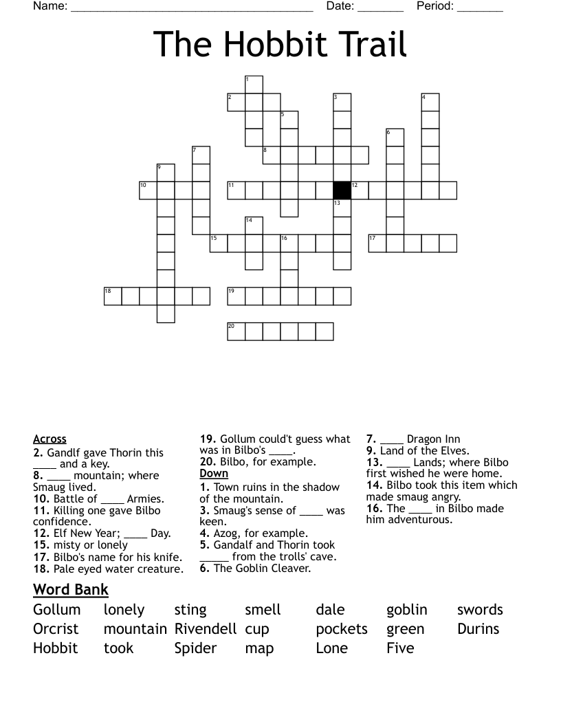 The Hobbit Trail Crossword