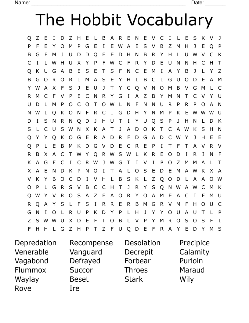The Hobbit Vocabulary Word Search