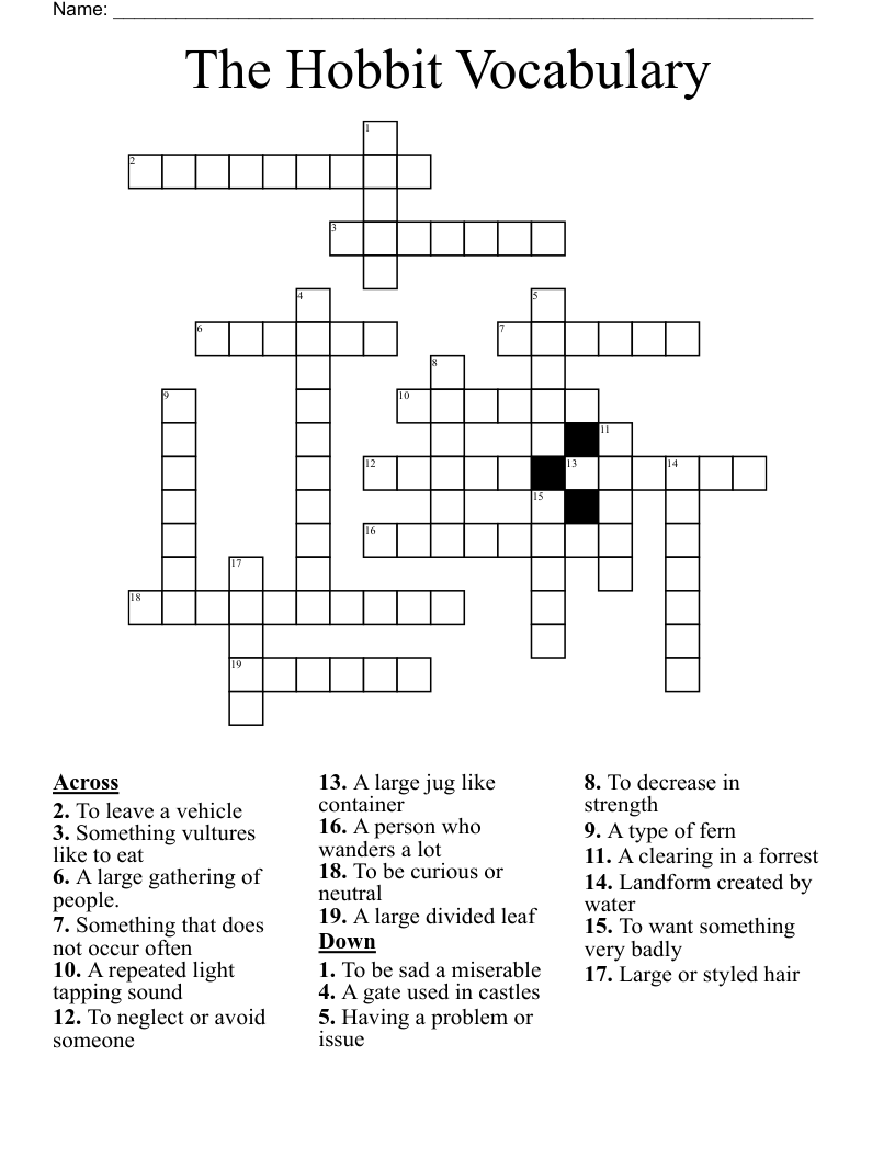 The Hobbit Vocabulary Crossword
