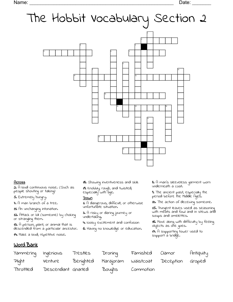 The Hobbit Vocabulary Section 2  Crossword