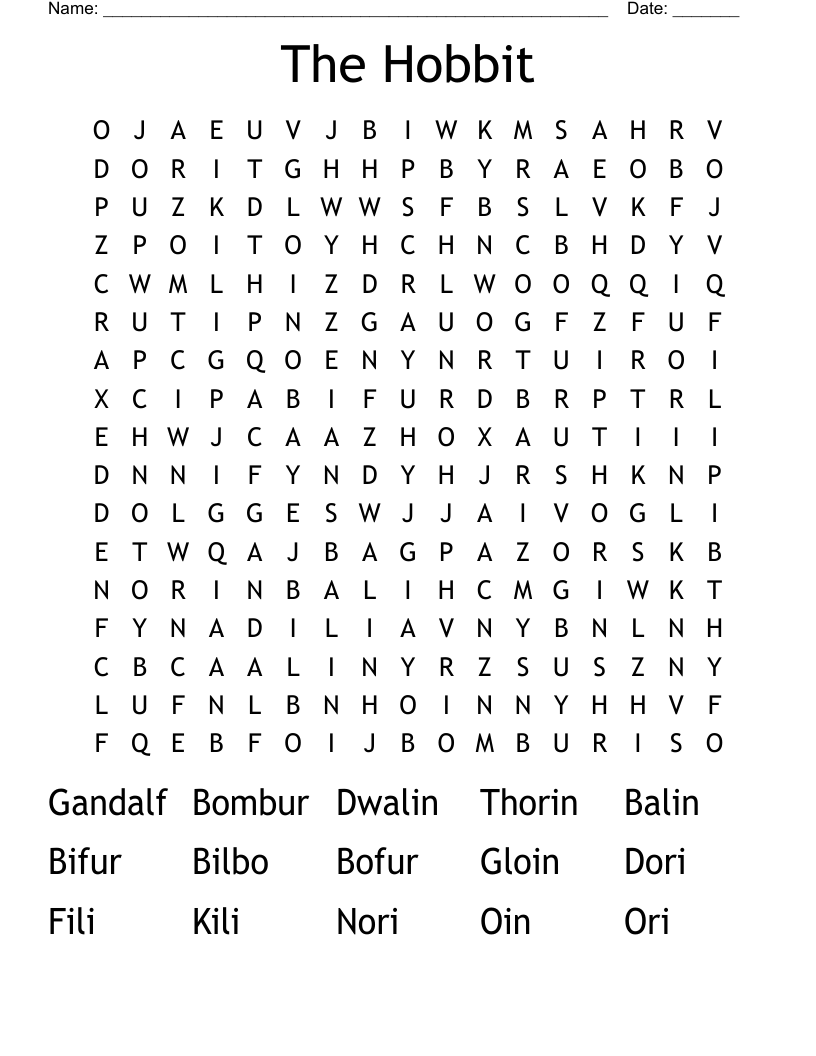 The Hobbit  Word Search
