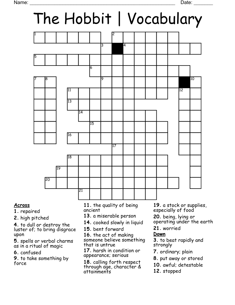 The Hobbit | Vocabulary Crossword