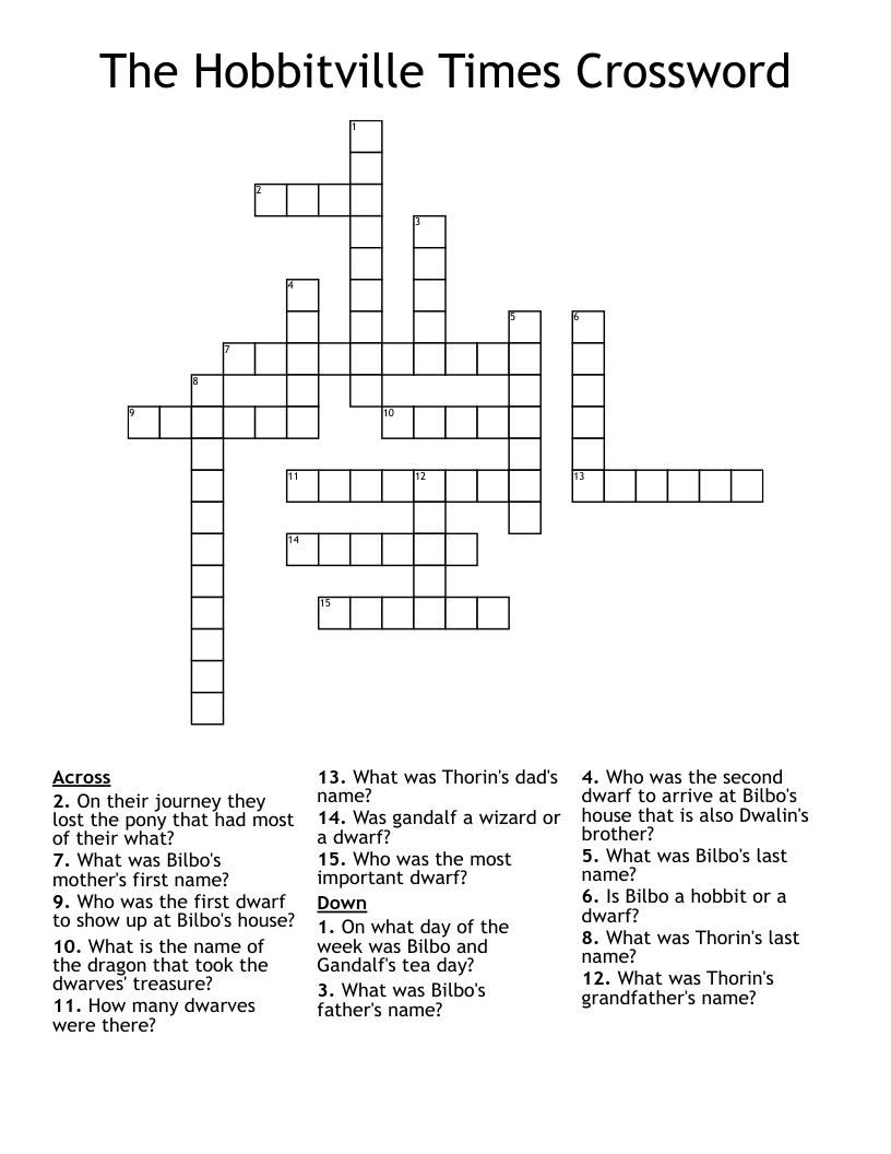 The Hobbitville Times Crossword 