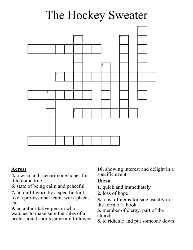 The Hockey Sweater Crossword