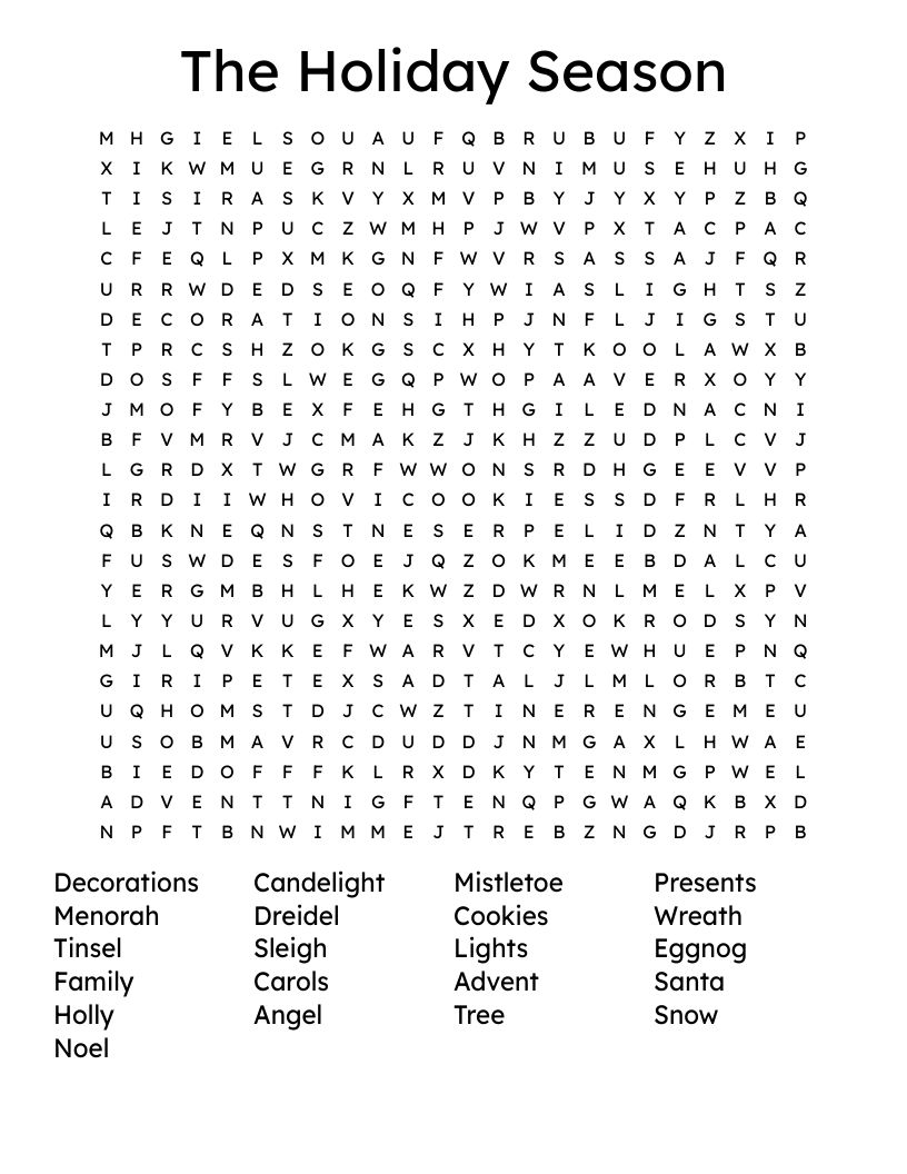The Holiday Season Word Search