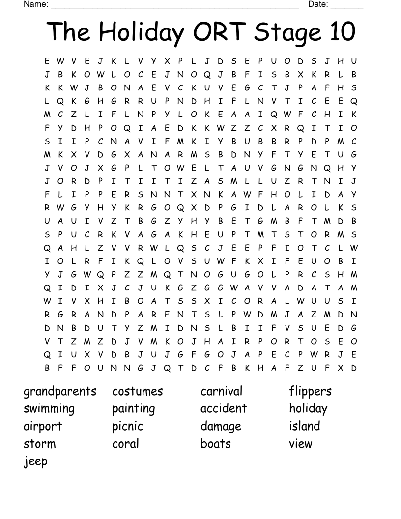 The Holiday  ORT Stage 10 Word Search