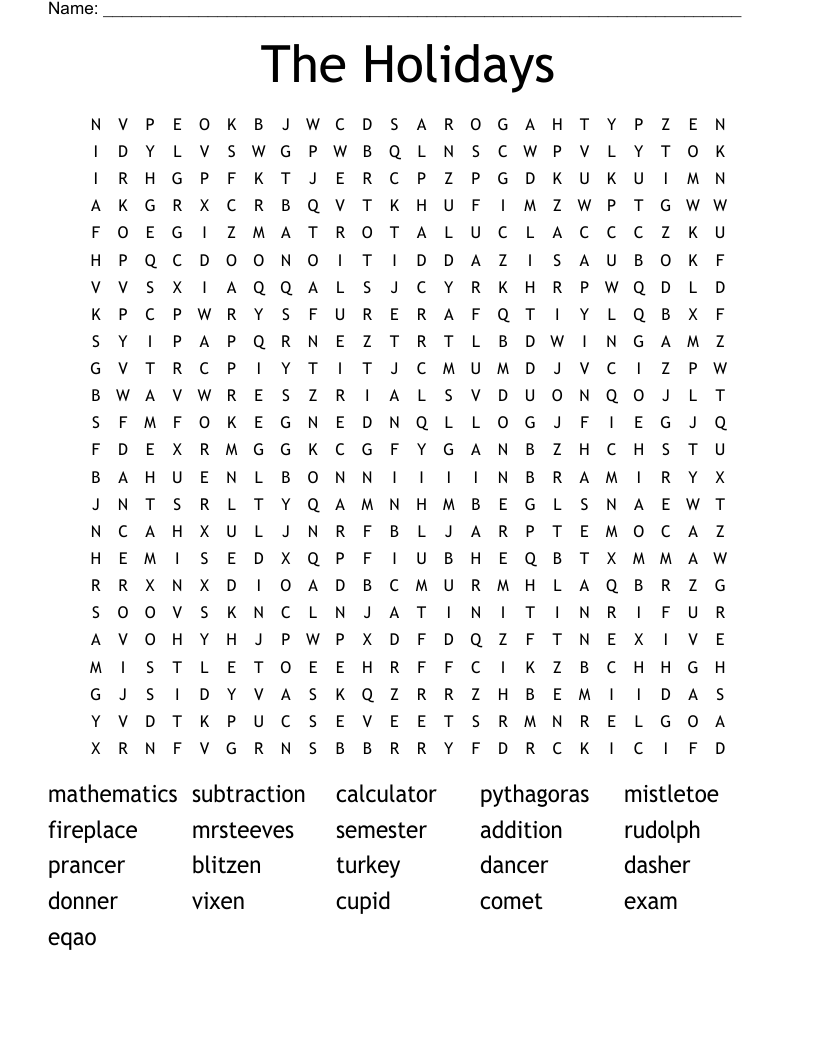 The Holidays Word Search