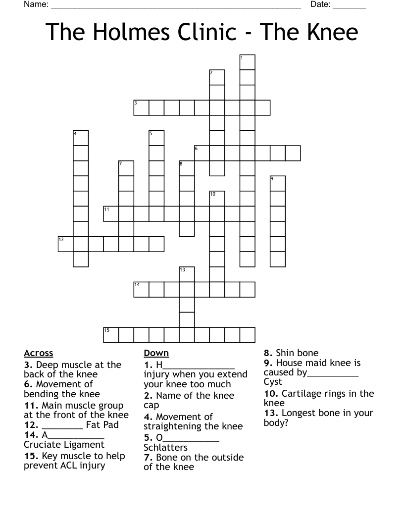 The Holmes Clinic - The Knee  Crossword