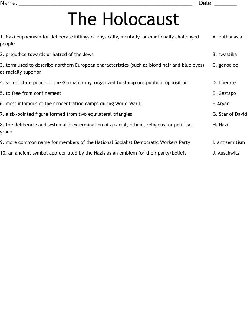 The Holocaust Worksheet