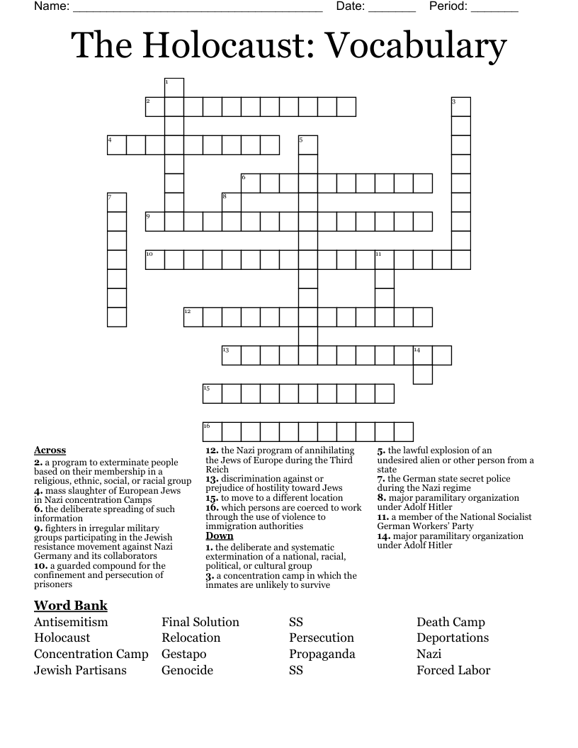 The Holocaust: Vocabulary Crossword