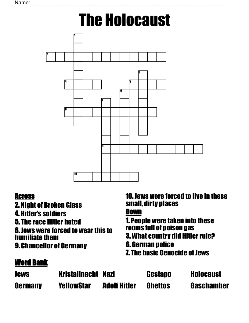 The Holocaust  Crossword