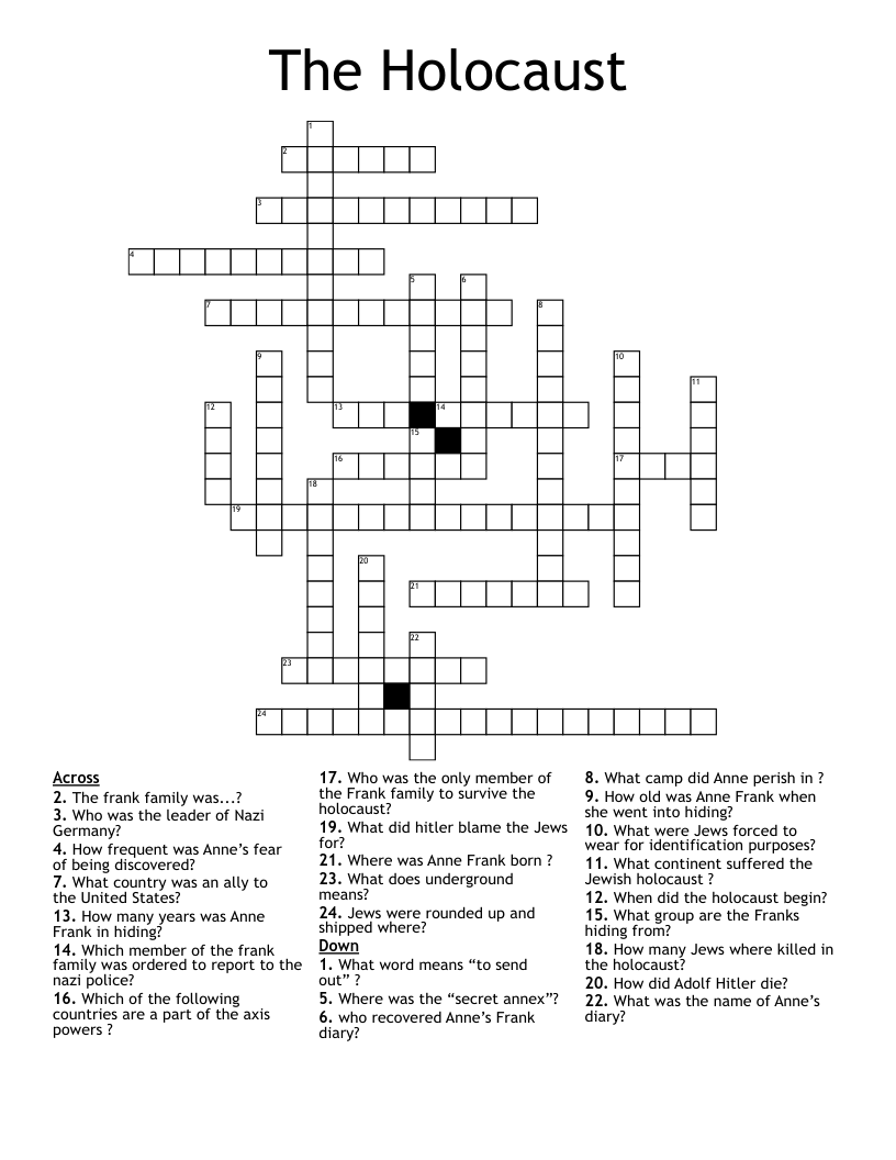 The Holocaust  Crossword
