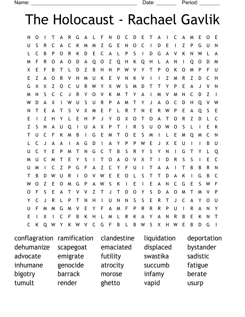 The Holocaust - Rachael Gavlik Word Search