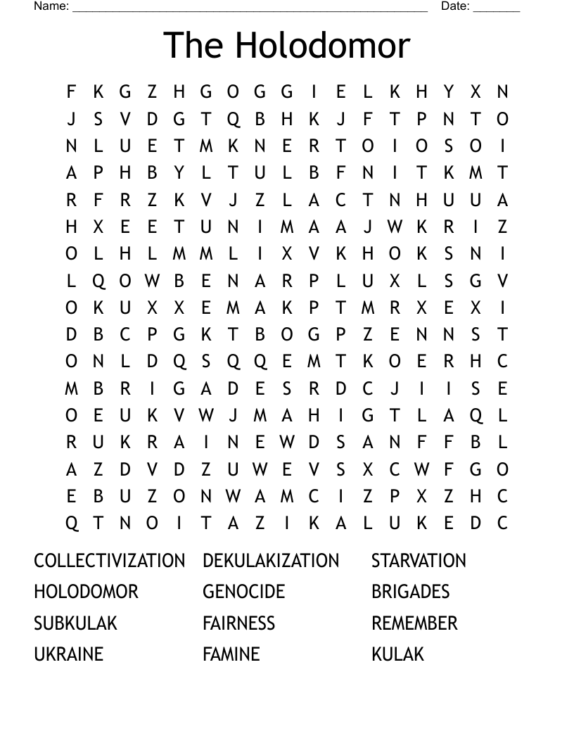The Holodomor Word Search
