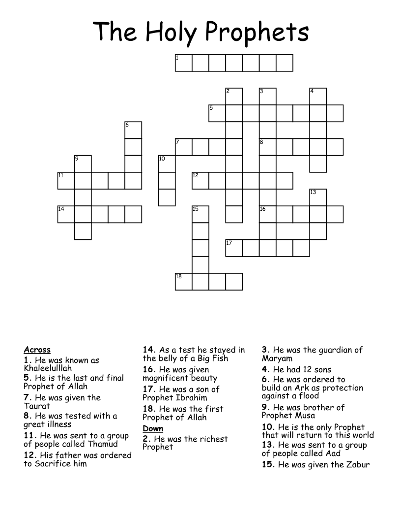 The Holy Prophets Crossword