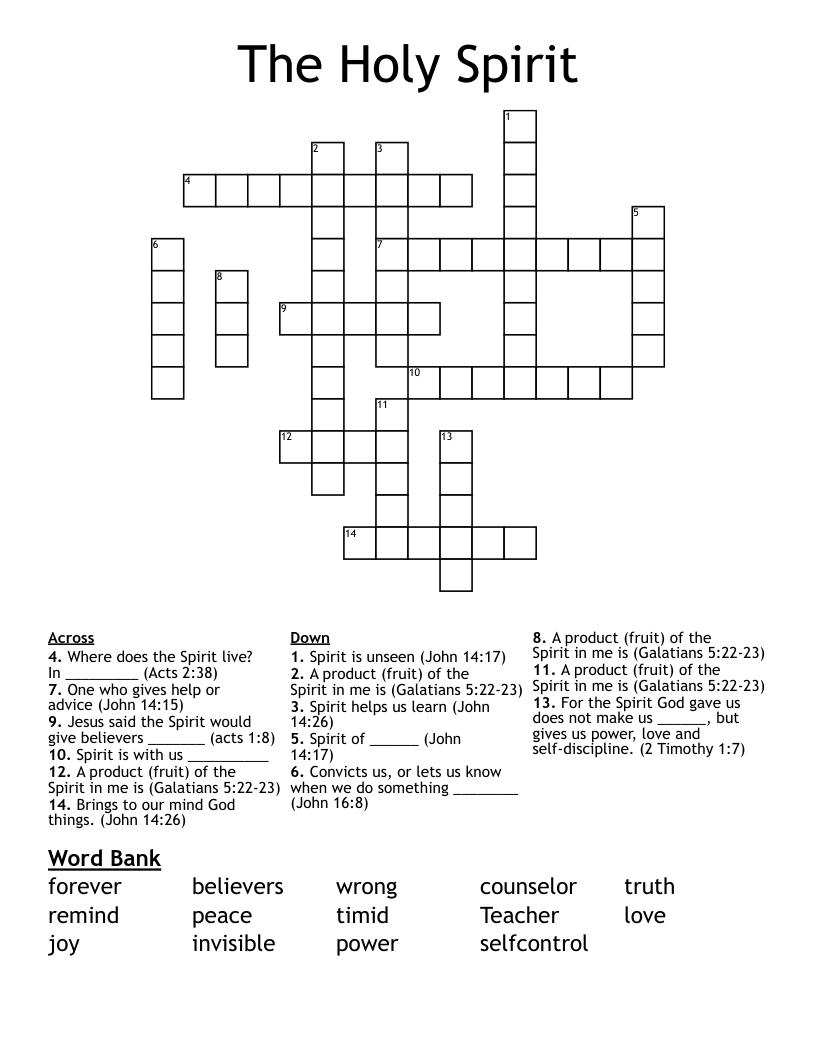 The Holy Spirit Crossword