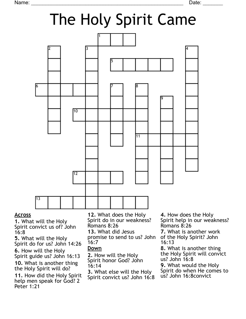 The Holy Spirit Came Crossword