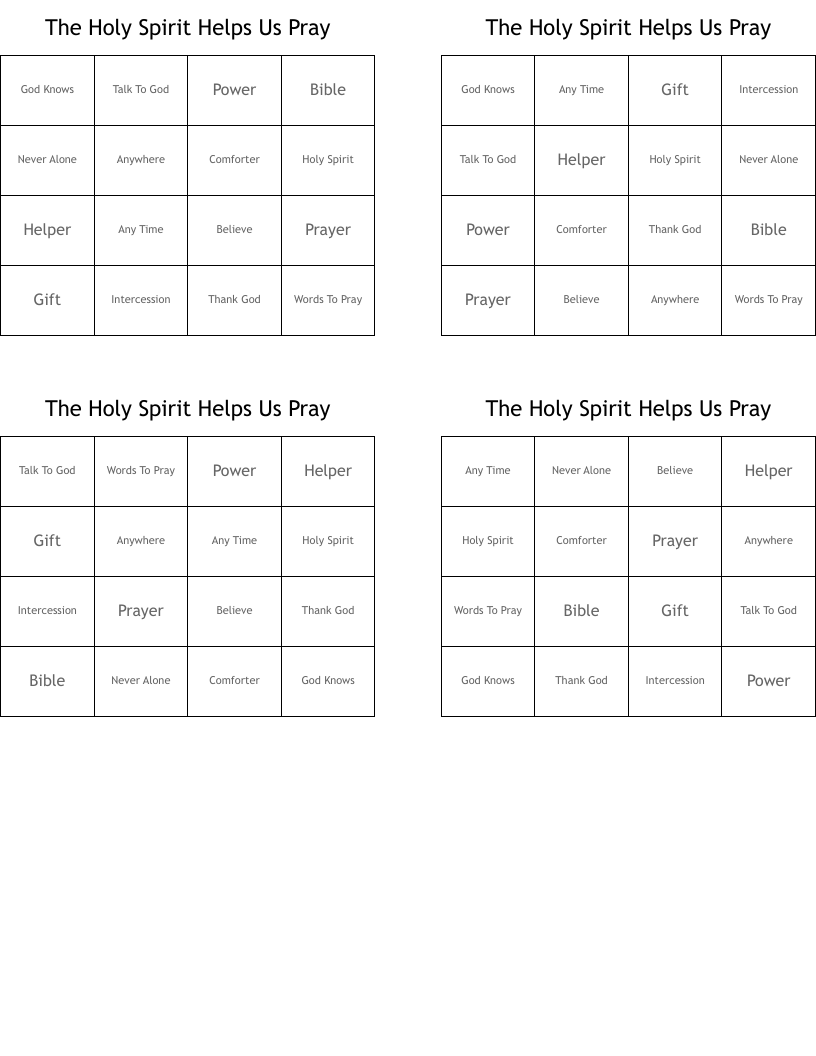 The Holy Spirit Helps Us Pray Bingo Cards