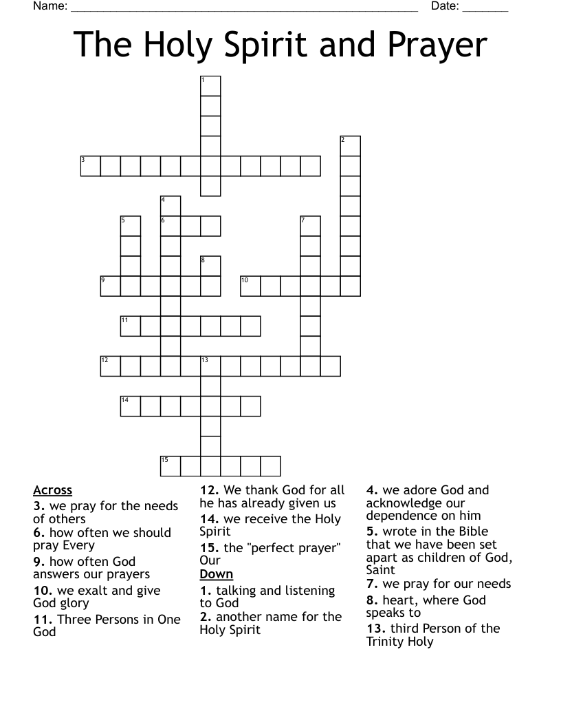 The Holy Spirit and Prayer Crossword