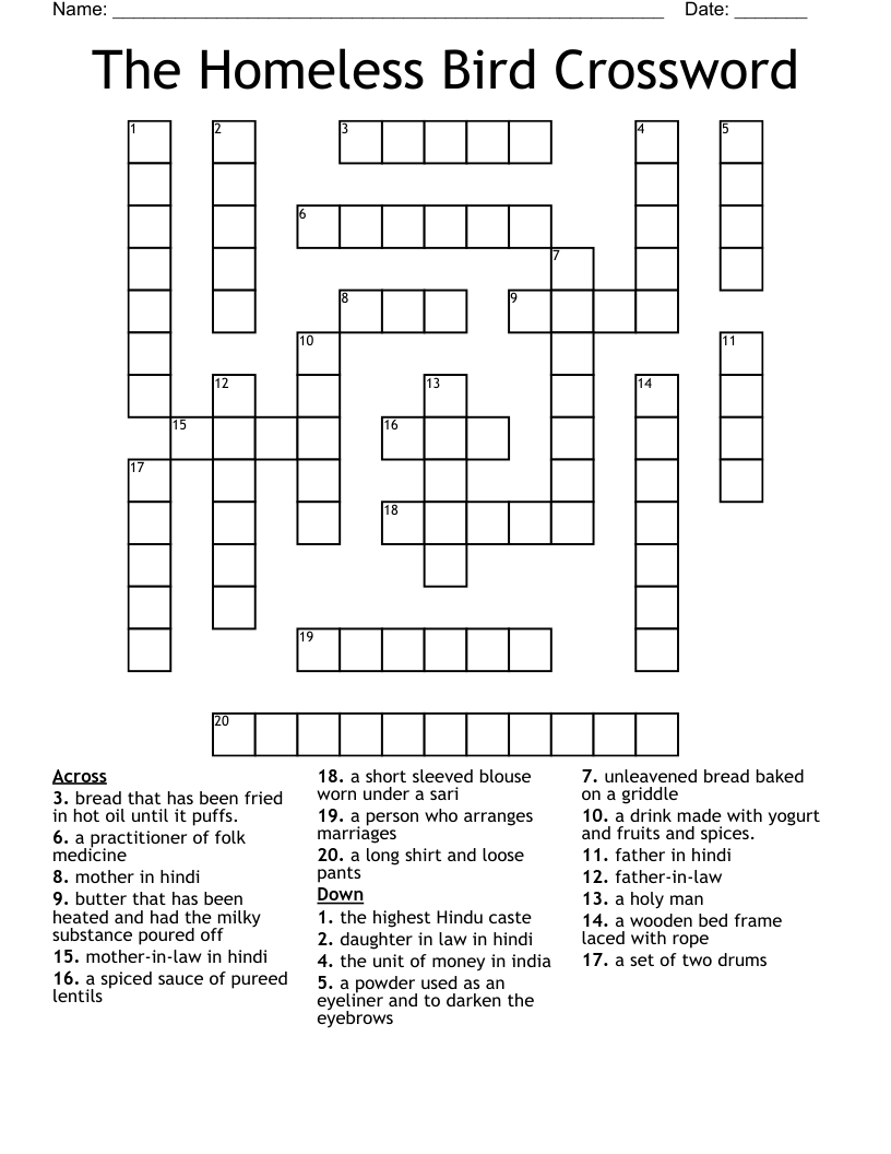 The Homeless Bird Crossword