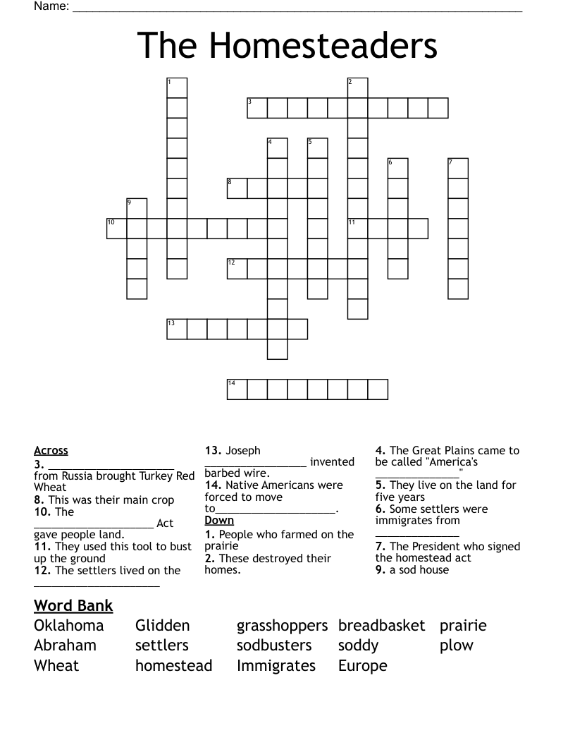 The Homesteaders Crossword