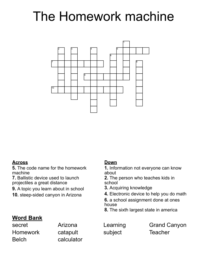 The Homework machine Crossword