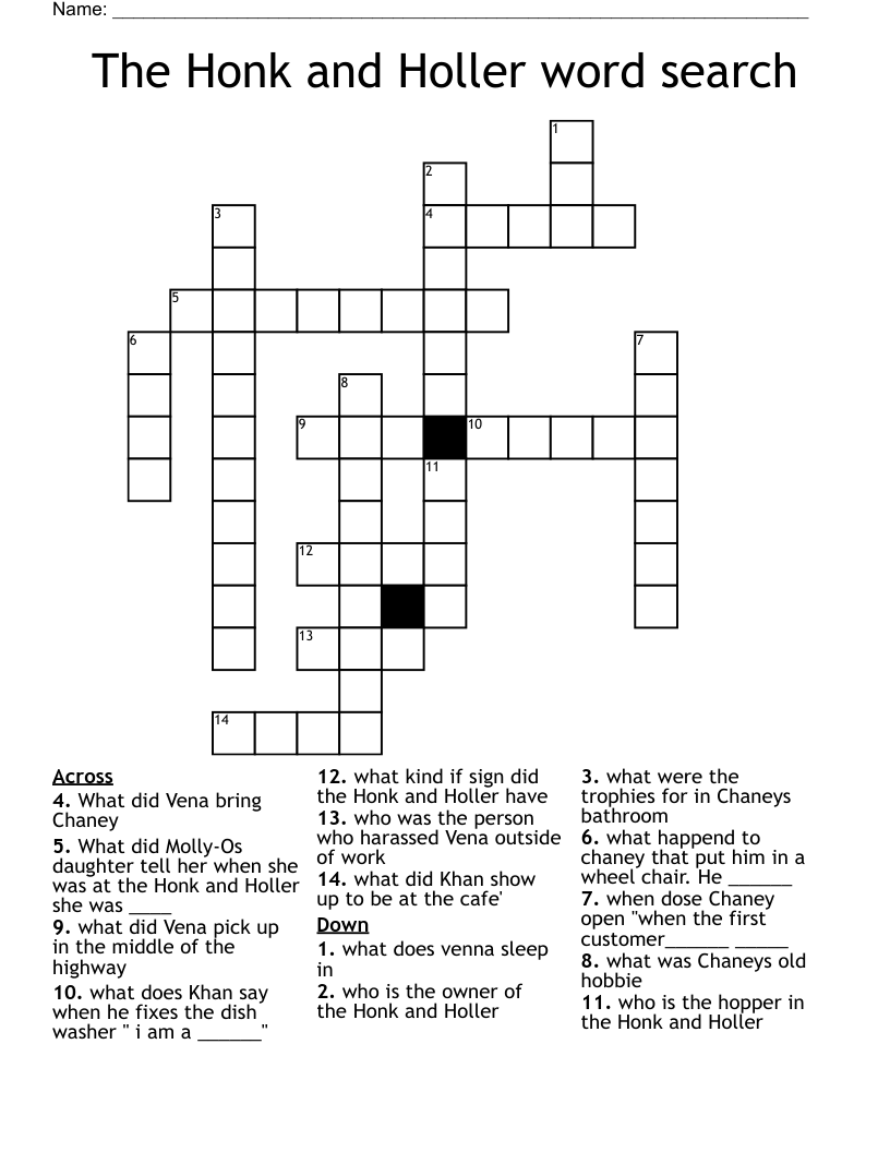 The Honk and Holler word search Crossword