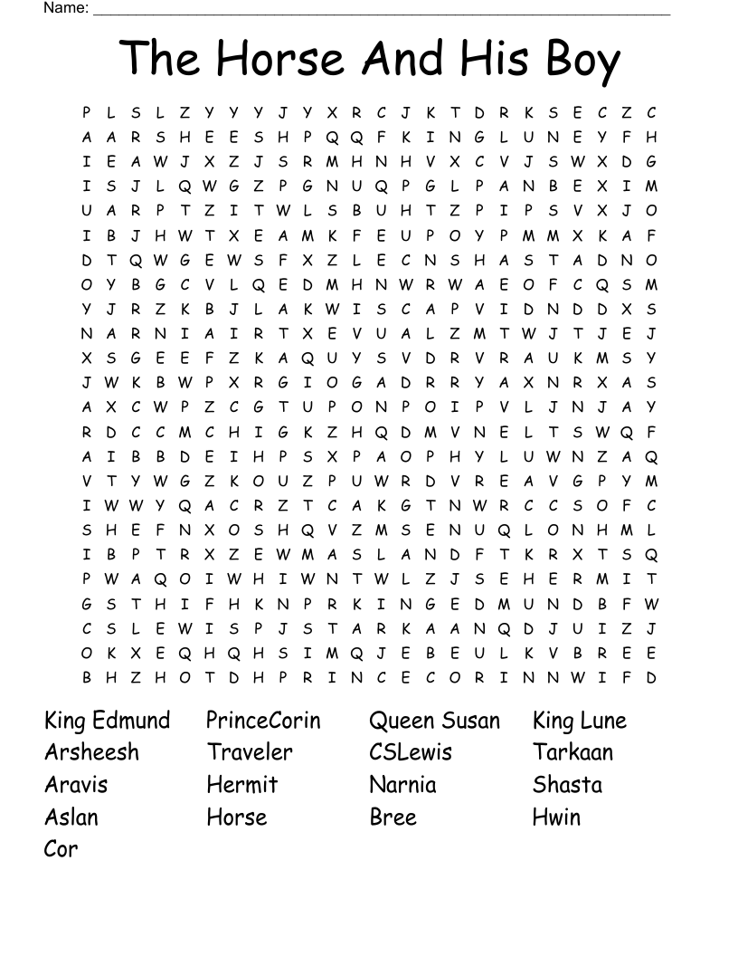 The Horse And His Boy Word Search