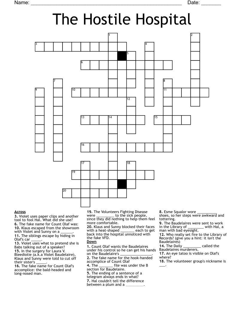 The Hostile Hospital Crossword