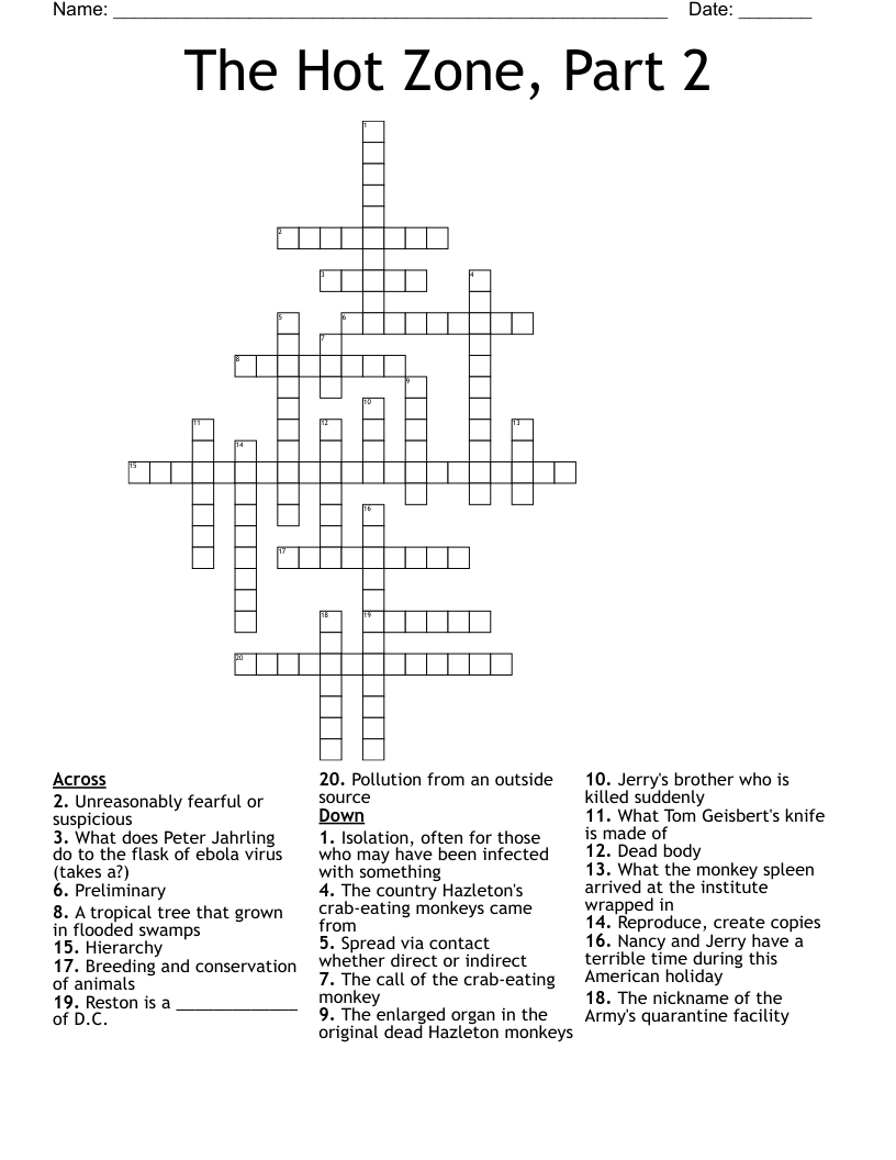 The Hot Zone, Part 2 Crossword