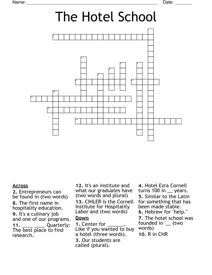 The Hotel School Crossword