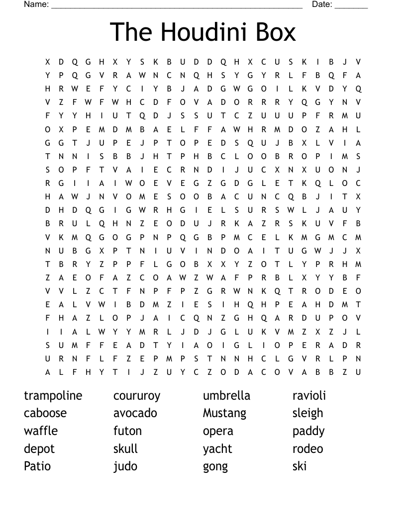 The Houdini Box Word Search