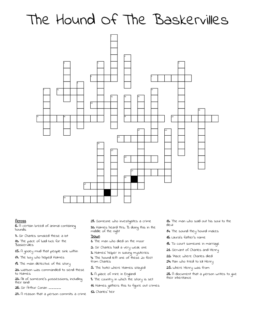 The Hound Of The Baskervilles Crossword