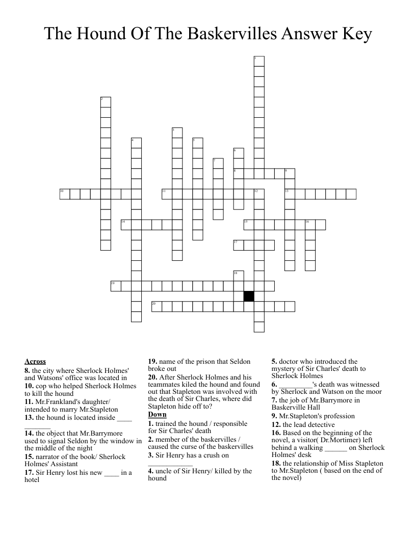 The Hound Of The Baskervilles Answer Key Crossword