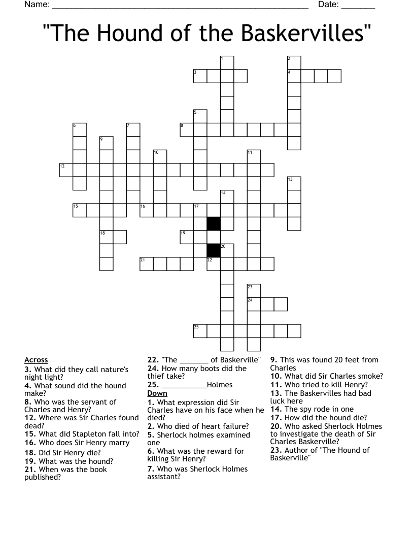 "The Hound of the Baskervilles" Crossword