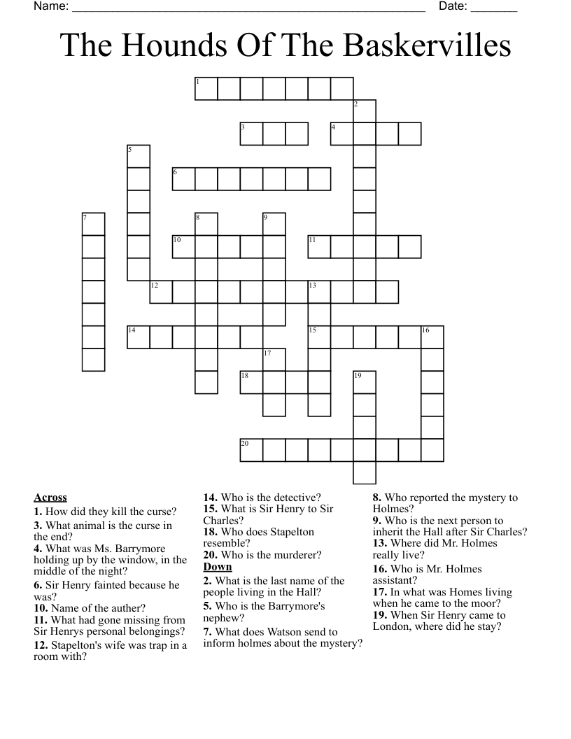 The Hounds Of The Baskervilles Crossword