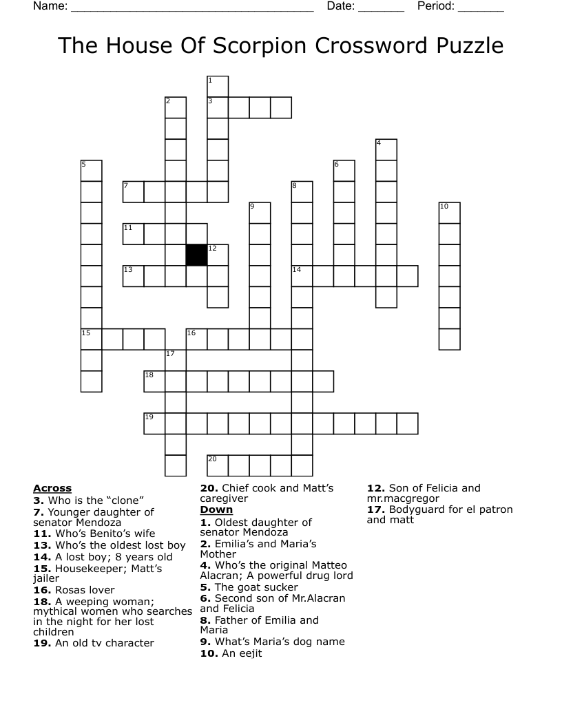 The House Of Scorpion Crossword Puzzle