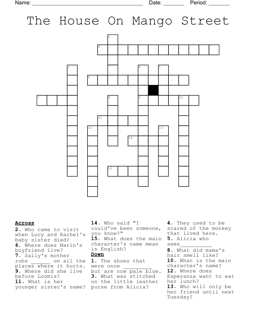 The House On Mango Street Crossword