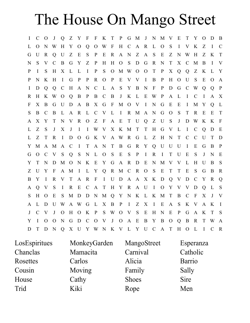 The House On Mango Street Word Search