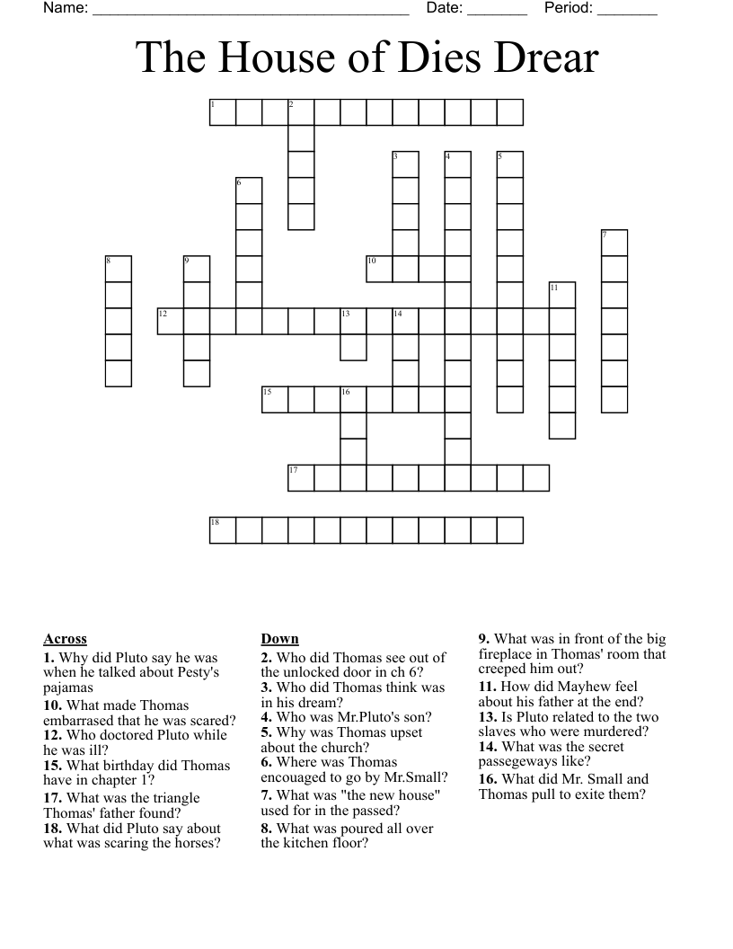The House of Dies Drear Crossword