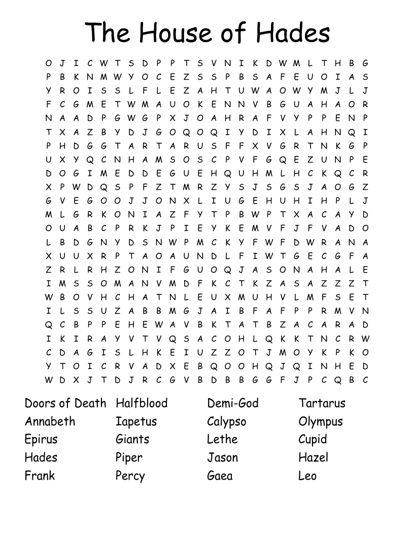 The House of Hades Word Search