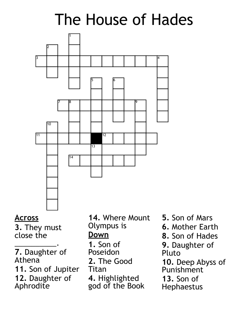 The House of Hades Crossword