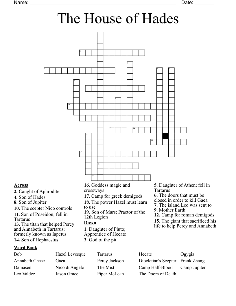The House of Hades Crossword