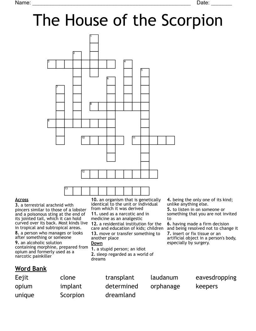 The House of the Scorpion Crossword
