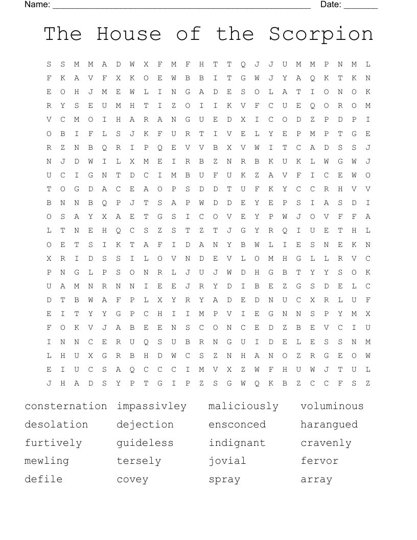 The House of the Scorpion Word Search