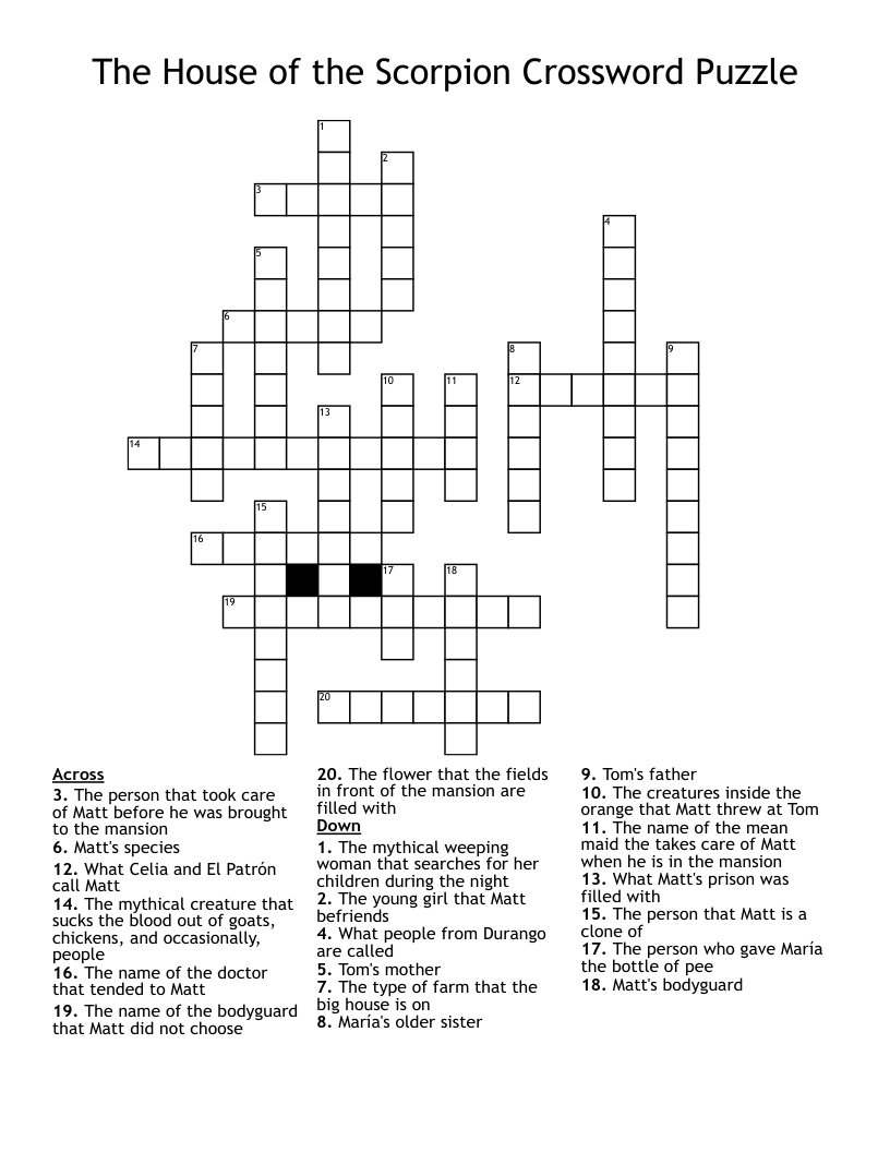 The House of the Scorpion Crossword Puzzle