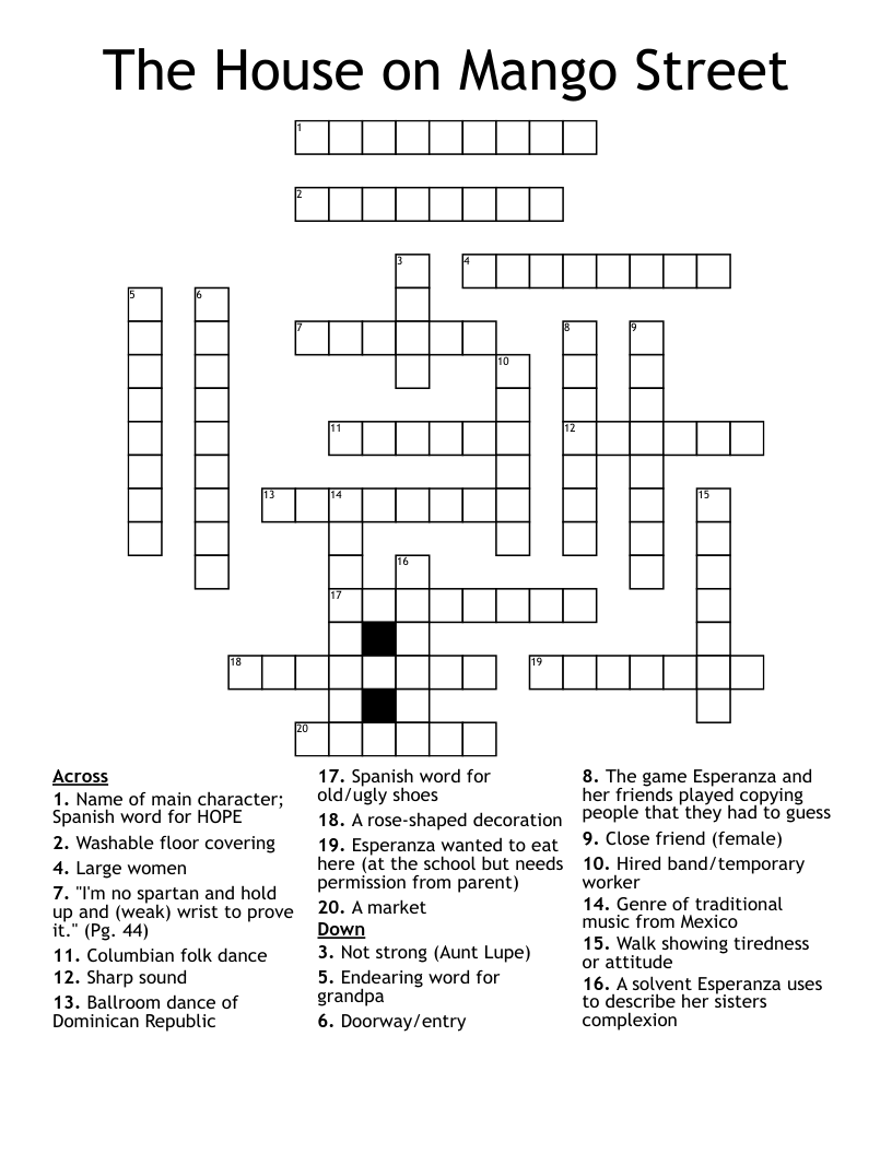 The House on Mango Street Crossword