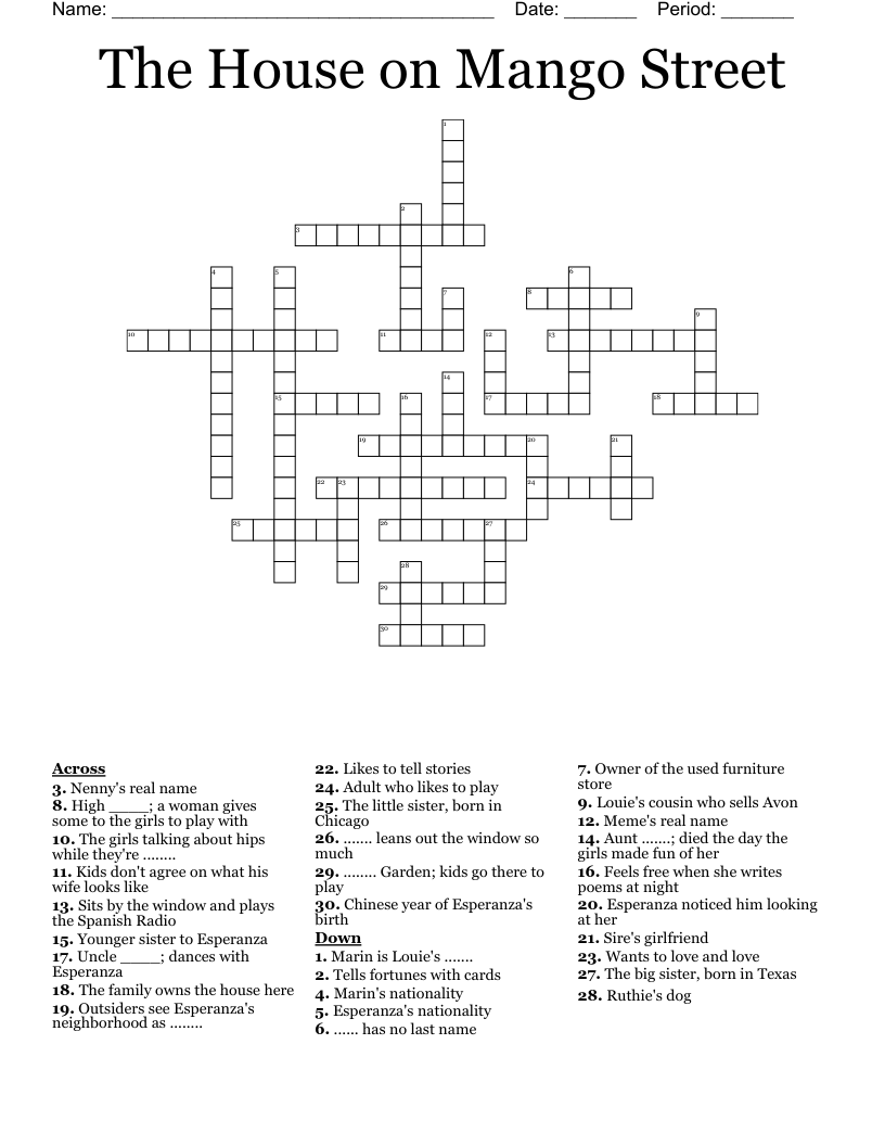 The House on Mango Street Crossword
