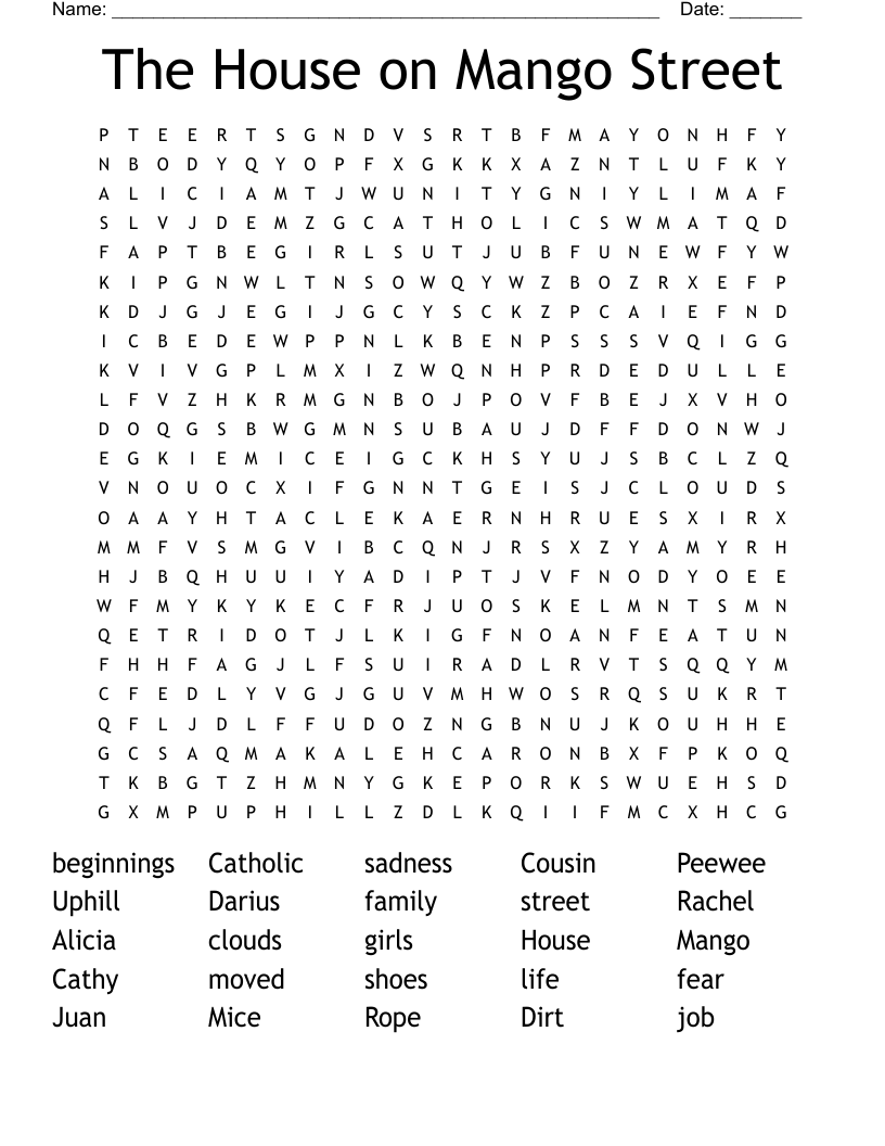 The House on Mango Street Word Search